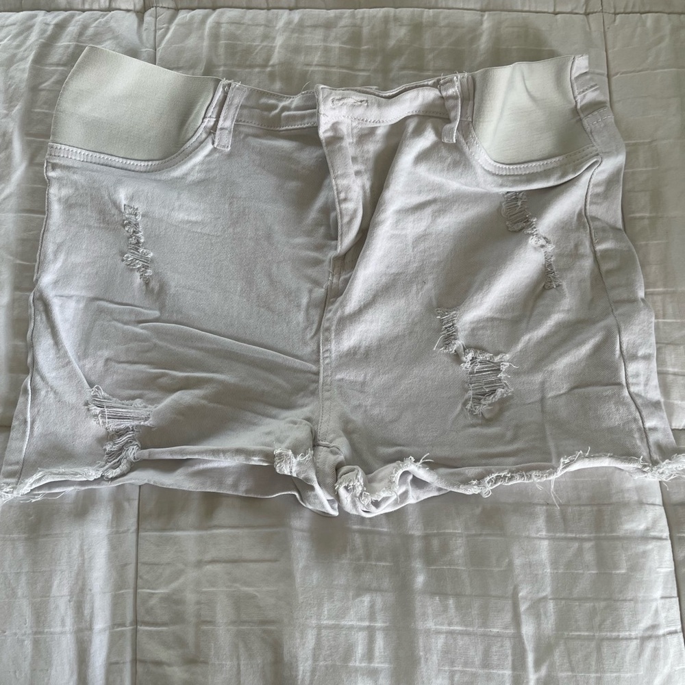 SHEIN White Distressed Jean Shorts